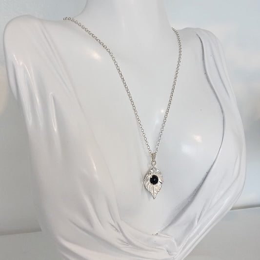 Leaf Necklace with a black stone