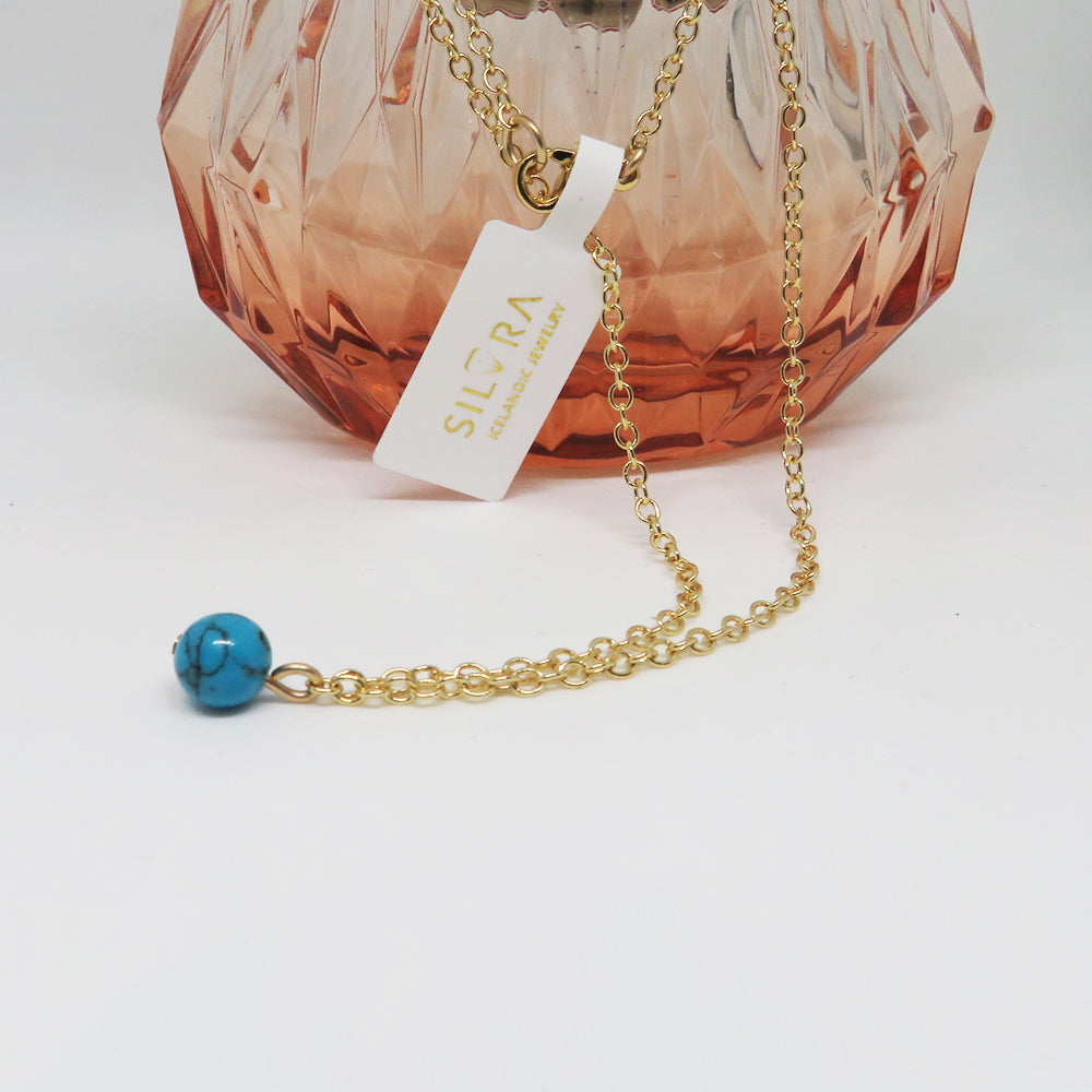 Gold-Filled Necklace, Blue Turquoise